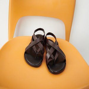 Zara Toe Post Flat Leather Sandals with AIRFIT Latex Foam Sole for Comfort